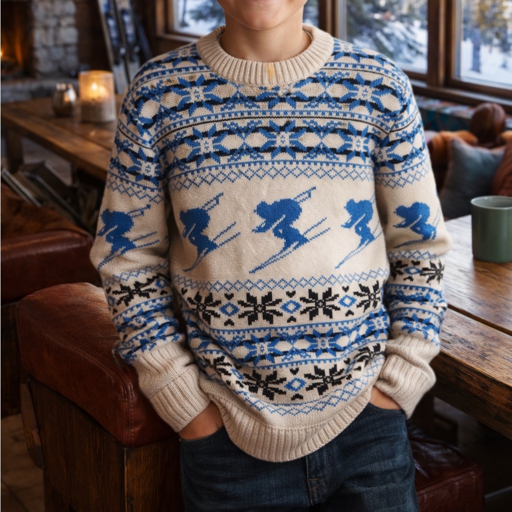 Crewcuts Boys Blue and Cream Fair Isle Cotton Ski Sweater